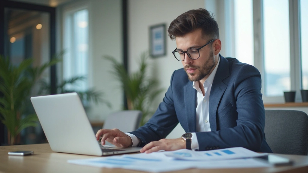 Профессиональное рабочее пространство с ноутбуком и финансовыми документами